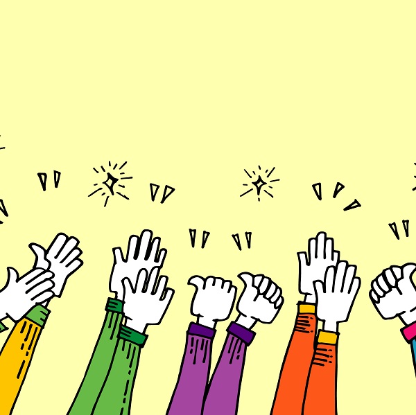 Illustration of hands clapping and thumbs up